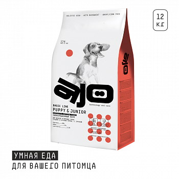 AJO Dog PUPPY & JUNIOR Сухой полнорационный корм с гречкой для щенков и молодых собак средних и крупных пород 12 кг