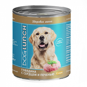 Dog Lunch консервы для собак Говядина с сердцем и печенью в соусе 750г