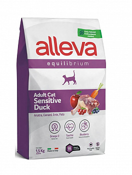 ALLEVA EQUILIBRIUM Sensitive Корм сухой для взрослых кошек с уткой 1,5 кг