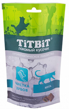 Лакомства TitBit для кошек Хрустящие подушечки с мясом утки для чистки зубов 60г