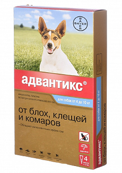 Bayer Адвантикс Капли для собак 4-10кг от блох 4пипетки*1мл