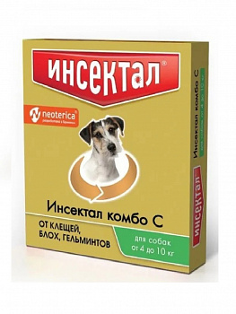 Экопром N204 Инсектал Комбо Капли для собак от 4 до 10кг от клещей, блох, гельминтов