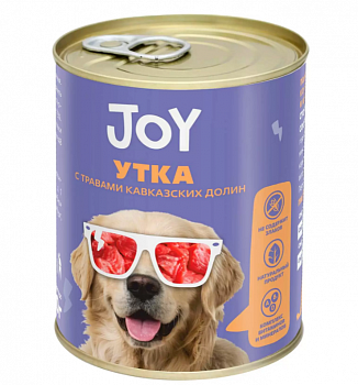 JOY консервы для собак средних и крупных пород беззерновые Утка с травами кавказских долин 340г