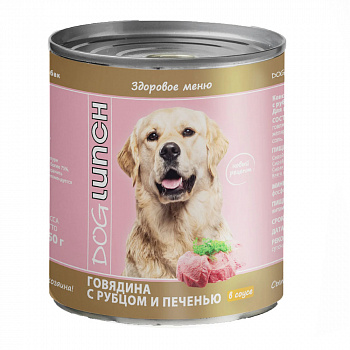 Dog Lunch консервы для собак Говядина с рубцом и печенью в соусе 750г