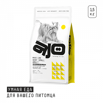 AJO Dog Very Small Adult Сухой полнорационный корм с гречкой для взрослых собак миниатюрных пород 1,5 кг