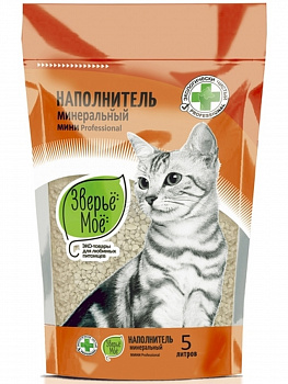Зверьё моё Наполнитель минеральный впитывающий Мини Professional 5л*2,8кг