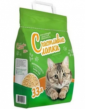 Счастливые лапки Наполнитель древесный 33л
